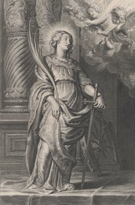 Saint Catherine Holding Palm Leaves and a Sword, Two Putti Overhead Holding a Laurel, ca. 1625-59