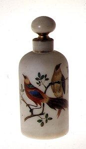 Opaline stoppered bottle, with gilt and enamelled decoration, mid 19th century