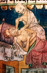 Death Strangling a Victim of the Plague - Miniature from the Codex Stini, Bohemia by Bohemian School