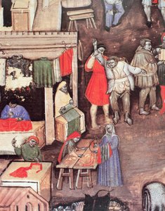 Cloth merchants in a market (Statuto delle Corporazione dei Mercanti)