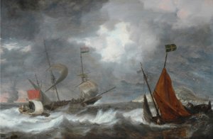 Sea Storm with Sailing Ships