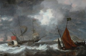 Sea Storm with Sailing Ships