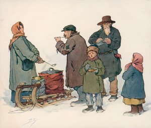 Woman Selling Hot Soup on the Street in Soviet Russia by Boris Vasilievich Zvorykin