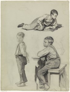 Three Studies of a Boy, Standing, Lying, and Sitting on a Bench by Bramine Hubrecht
