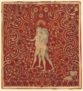 Adam and Eve in the Garden with a Pair of Sheep and a Pair of Doves by British 18th Century