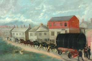 A Mill Boiler Being Transported up Hill on a Dray by British School