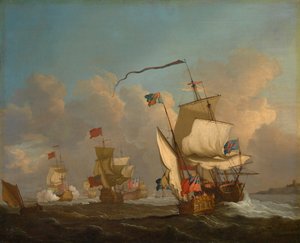 A Royal Yacht with a Fleet Getting Under Way in a Breeze by British School