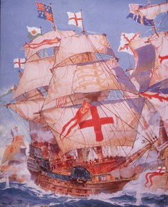 Ark Royal fighting Spanish Armada in 1588