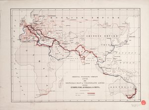 General Map of Telegraph Lines Between Europe, India, Australia, and China by British School