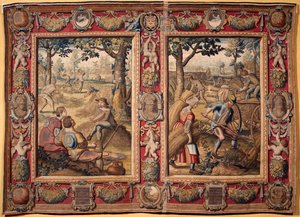 July and August: agricultural works and harvests. Tapestry of the manufactures of Mortlake. 17th century Genes, Musei di Strada Nuova by British School
