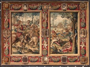 Month of May and June: hunting and mowing of sheep. Tapestry of the manufactures of Mortlake. 17th century Genes, Musei di Strada Nuova by British School