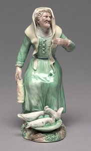 Old Woman Feeding Chickens, Staffordshire Factory, c.1770 by British School