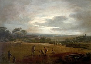Ploughing and Dibbling Beans by British School