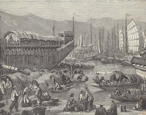 Vessels in busy port, Shanghai, China by British School
