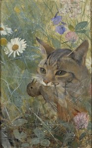 A Cat with a Young Bird in its Mouth by Bruno Andreas Liljefors