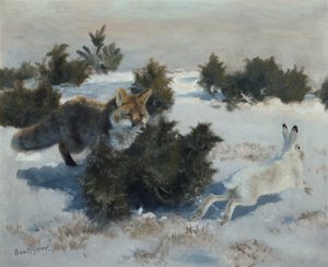 Fox and Hare by Bruno Andreas Liljefors