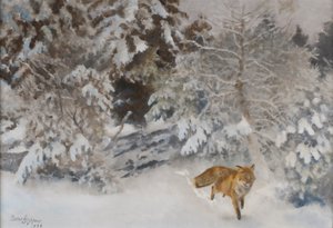 Fox in Winter Landscape by Bruno Andreas Liljefors