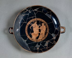 Interior of an attic red-figure cup depicting Apollo and Artemis, c.495-490 BC