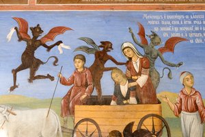 Bulgaria, Rila Monastery, Fresco at Church of Nativity of Virgin