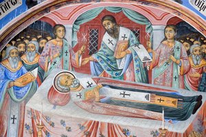 Bulgaria, Rila Monastery, Funeral Fresco at Church of Nativity of Virgin by Bulgarian School
