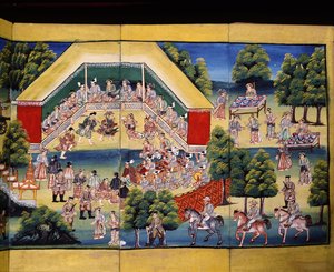 Merit Making Scene, Page from a Manuscript by Burmese School