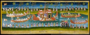 Parabaik Image, Showing Royal Festival on Water, Royal Barge Procession, Or 16761, f. 35r