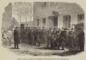 Arrest of Megy and Removal of a Murdered Police Officer in the Rue des Moines, Paris by Burn Smeeton
