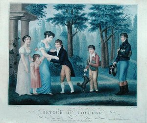 Returning from College, engraved by Duthe by Busset