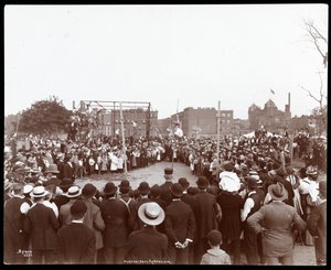 Crowd Watching a Polevaulter at the Hudson Bank Gymnasium and Playground, New York by Byron Company