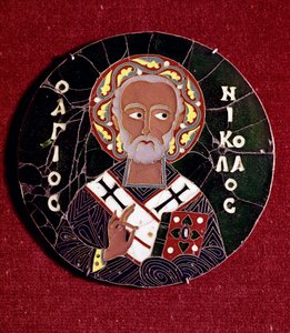 Byzantine art: representation of Saint Nicholas of Myra (or Bari) (4th century). Enamel of the 10th century by Byzantine