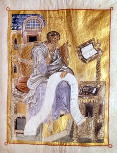Saint Mark represented in a 13th century Byzantine manuscript, London, Victoria and Albert. by Byzantine