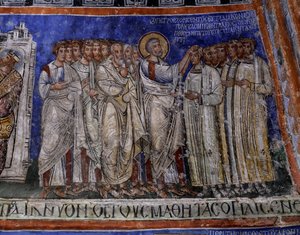 St. Paul laying his hands on newly baptized, Byzantine fresco in transept of Tokali Kilise (Buckle Church), Goreme (12th-13th century)