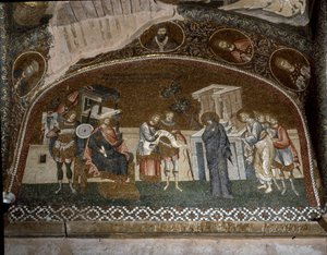 The census, Mary and Joseph before Herod the Great (Mosaic of 1310-1320) by Byzantine