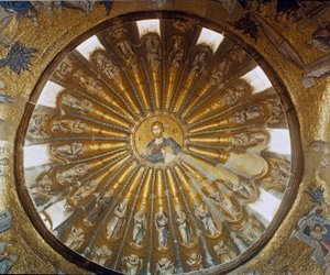 Turkey, Istanbul, Church of St. Savior in Chora (Holy Savior-in-Chora) (Karyie Camii). South dome of the narthex with Christ in the center. Byzantine art realized between 1315 and 1321 by Byzantine