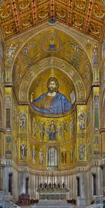 View of the apse with the Byzantine mosaics executed between the twelfth and mid-thirteenth century by partly local and partly Venetian workers, including the famous Christ Pantocrator by Byzantine