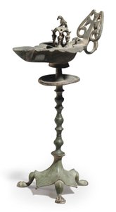 A Byzantine Bronze Oil Lamp and Stand, c.5th-6th Century AD by Byzantine School