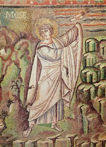Moses on Mount Sinai, Figure Above the Lunette Depicting the Hospitality of Abraham and the Sacrifice of Isaac, 6th Century (detail)