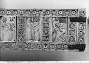 Plaques from a wooden chest depicting Jesus Christ between two scenes with Adam by Byzantine School