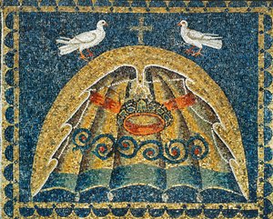 Umbraculum, Part of the Papal Regalia, in Form of a Shell with Doves as a Sign of Peace