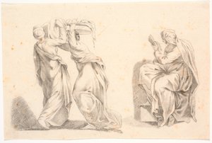 Two Women in Classical Garments Carrying a Basket and a Sibyl after Michelangelo by C.A. Lorentzen