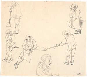 Sketch with Six Male Figures, Two with Shovels, Three Sitting, and a Male Profile by C.D. Fritzsch