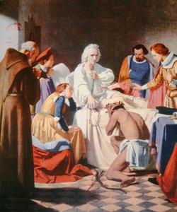 Columbus on his death bed, holding the chains in which he returned from his third voyage by J.B. and Brown J. Rowbotham