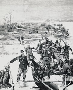 Japanese troops under the command of Yamagata Aritomo crossing the Yalu river by J.B. and Brown J. Rowbotham