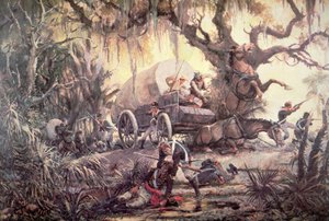 Seminole indians ambush a US marines supply wagon