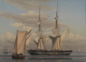 An American Naval Brig Lying at Anchor While Her Sails Are Drying