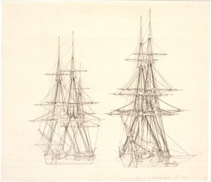 A Corvette and a Brig at Anchor by Christoffer Wilhelm Eckersberg