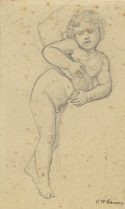 A Naked Boy Leaning Against His Mother