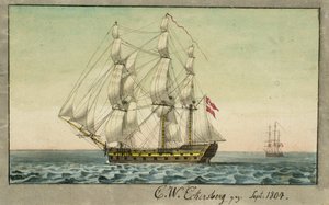 A Danish Warship Under Sail, Seen from the Leeward Side by Christoffer Wilhelm Eckersberg