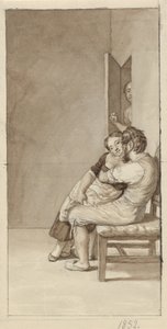 A Couple Spied on by a Woman in a Half-Open Door by Christoffer Wilhelm Eckersberg