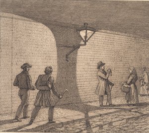 Street Scene by Lamplight. Illustration for 